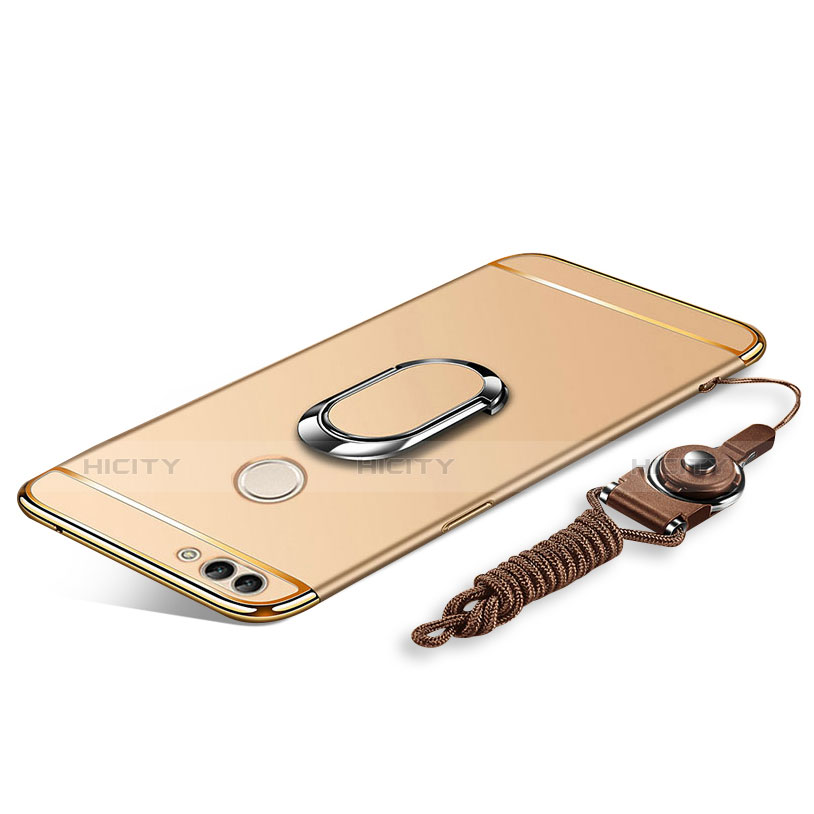 Coque Bumper Luxe Metal et Plastique Etui Housse avec Support Bague Anneau et Laniere pour Huawei Enjoy 8 Plus Or Plus