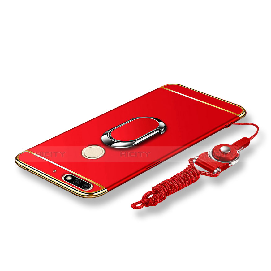 Coque Bumper Luxe Metal et Plastique Etui Housse avec Support Bague Anneau et Laniere pour Huawei Enjoy 8 Rouge Plus