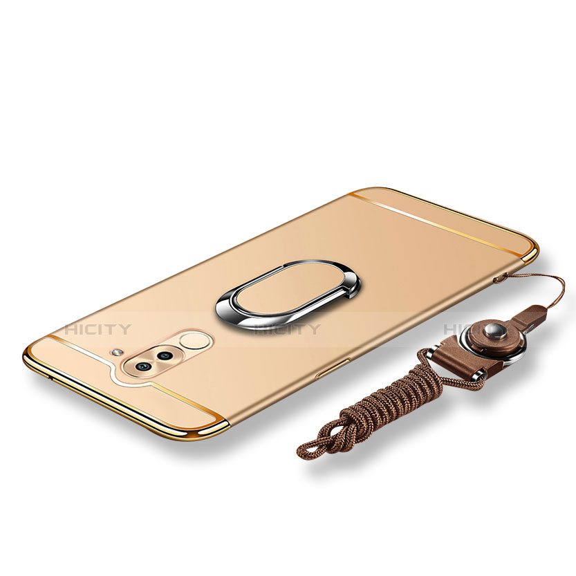 Coque Bumper Luxe Metal et Plastique Etui Housse avec Support Bague Anneau et Laniere pour Huawei GR5 (2017) Or Plus