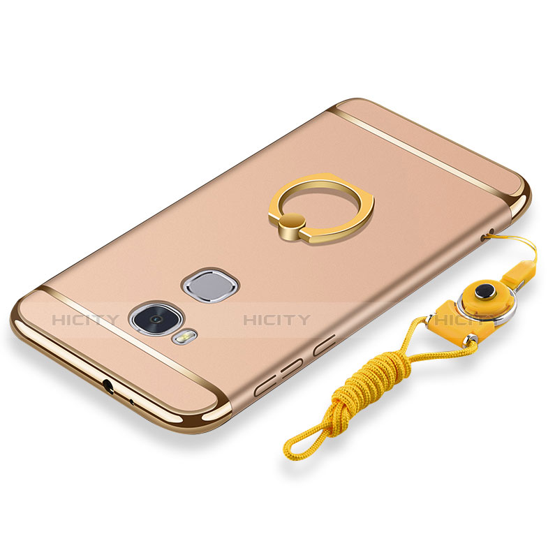 Coque Bumper Luxe Metal et Plastique Etui Housse avec Support Bague Anneau et Laniere pour Huawei GR5 Or Plus