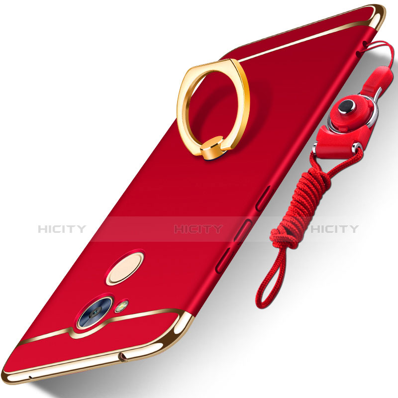 Coque Bumper Luxe Metal et Plastique Etui Housse avec Support Bague Anneau et Laniere pour Huawei Honor 6A Rouge Plus