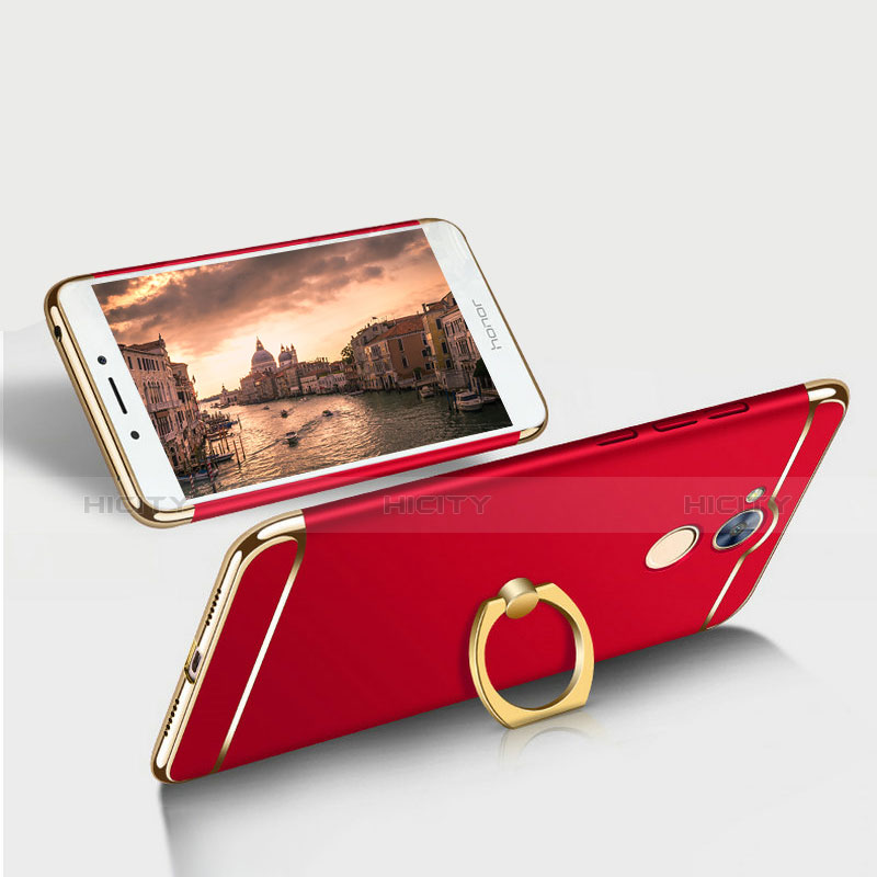 Coque Bumper Luxe Metal et Plastique Etui Housse avec Support Bague Anneau et Laniere pour Huawei Honor 6A Rouge Plus