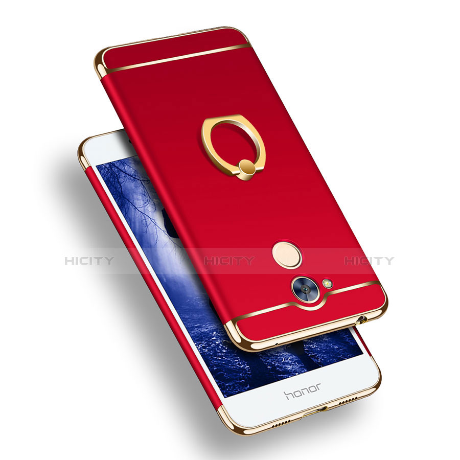 Coque Bumper Luxe Metal et Plastique Etui Housse avec Support Bague Anneau et Laniere pour Huawei Honor 6A Rouge Plus