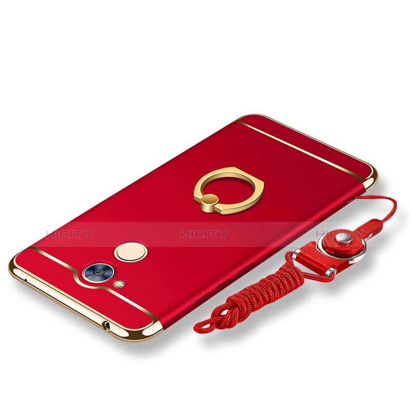 Coque Bumper Luxe Metal et Plastique Etui Housse avec Support Bague Anneau et Laniere pour Huawei Honor 6A Rouge Plus