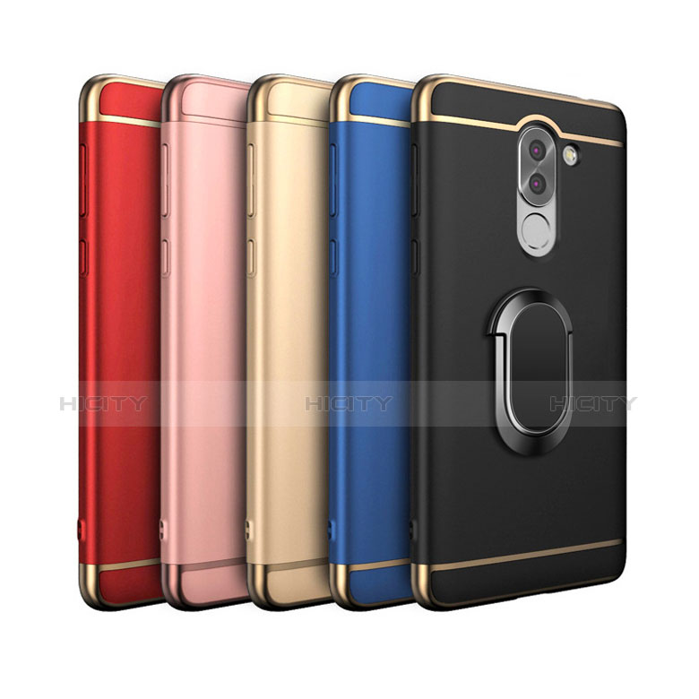 Coque Bumper Luxe Metal et Plastique Etui Housse avec Support Bague Anneau et Laniere pour Huawei Honor 6X Plus