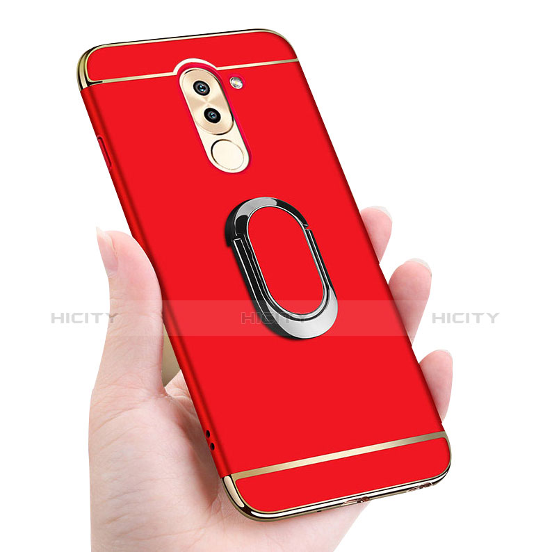 Coque Bumper Luxe Metal et Plastique Etui Housse avec Support Bague Anneau et Laniere pour Huawei Honor 6X Plus