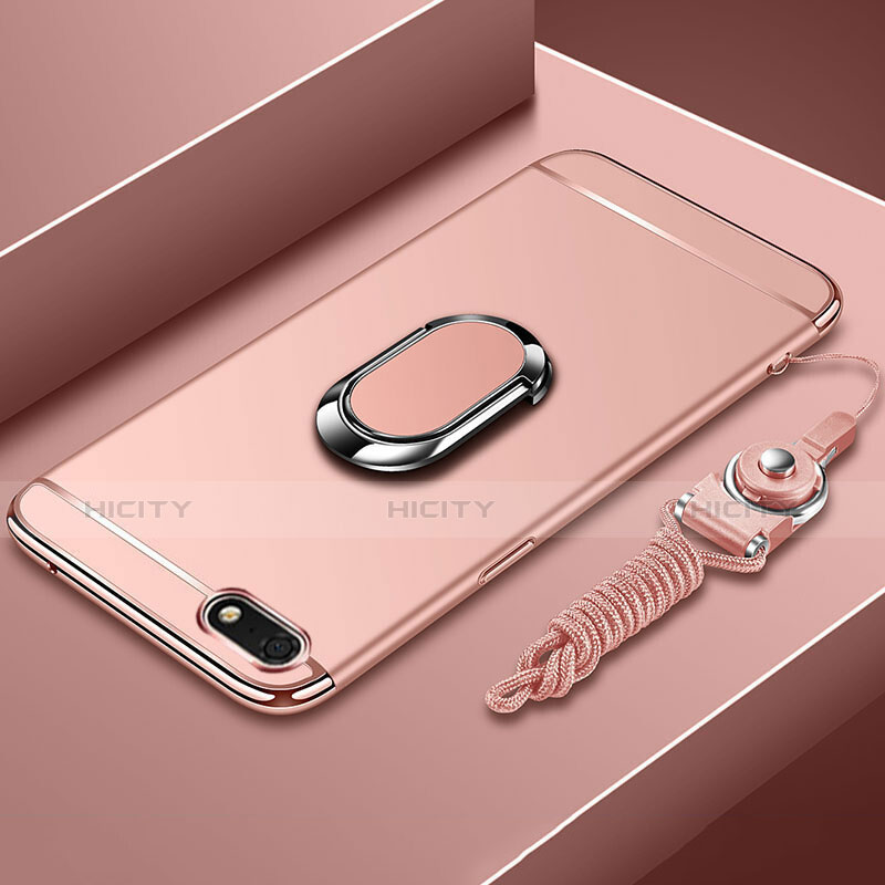 Coque Bumper Luxe Metal et Plastique Etui Housse avec Support Bague Anneau et Laniere pour Huawei Honor 7S Or Rose Plus