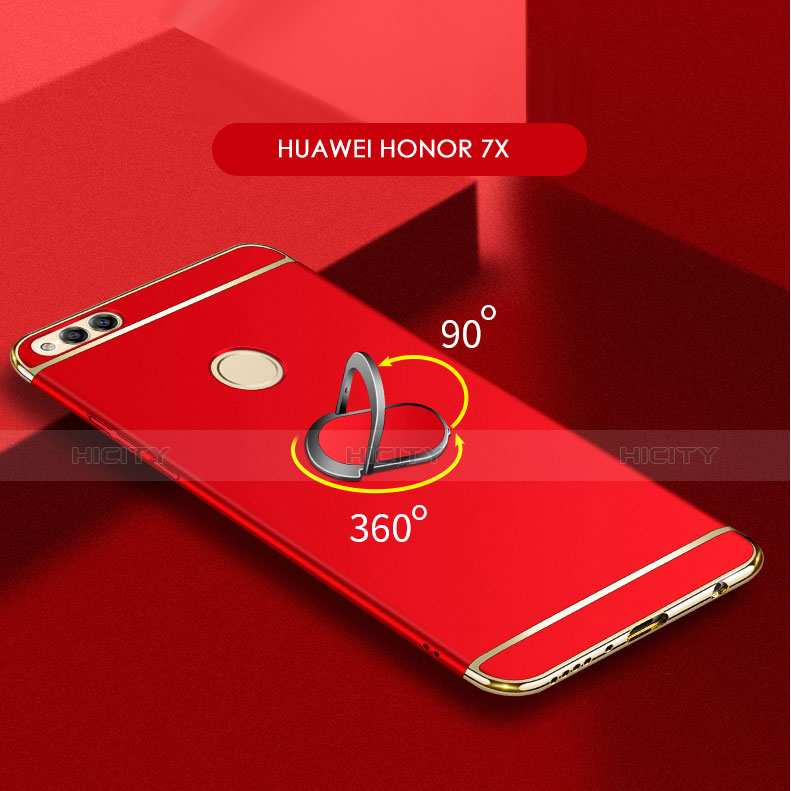 Coque Bumper Luxe Metal et Plastique Etui Housse avec Support Bague Anneau et Laniere pour Huawei Honor 7X Plus