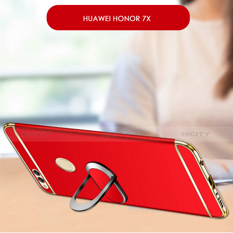 Coque Bumper Luxe Metal et Plastique Etui Housse avec Support Bague Anneau et Laniere pour Huawei Honor 7X Plus