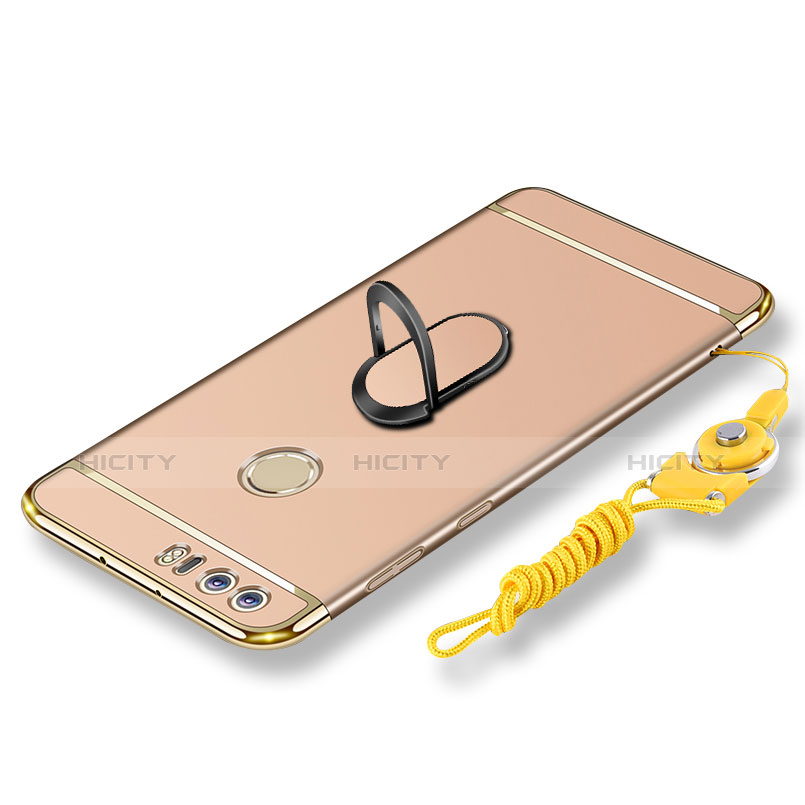 Coque Bumper Luxe Metal et Plastique Etui Housse avec Support Bague Anneau et Laniere pour Huawei Honor 8 Or Plus