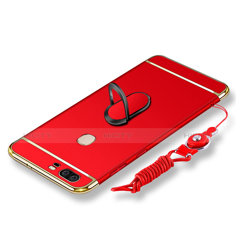 Coque Bumper Luxe Metal et Plastique Etui Housse avec Support Bague Anneau et Laniere pour Huawei Honor 8 Rouge Plus