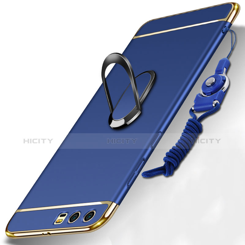 Coque Bumper Luxe Metal et Plastique Etui Housse avec Support Bague Anneau et Laniere pour Huawei Honor 9 Bleu Plus