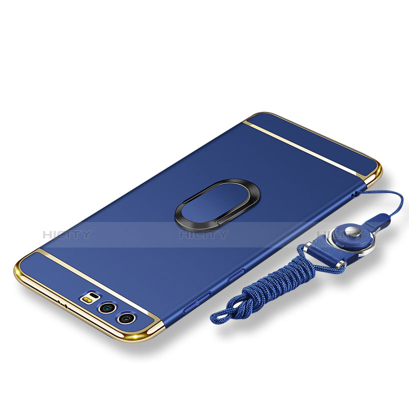 Coque Bumper Luxe Metal et Plastique Etui Housse avec Support Bague Anneau et Laniere pour Huawei Honor 9 Bleu Plus