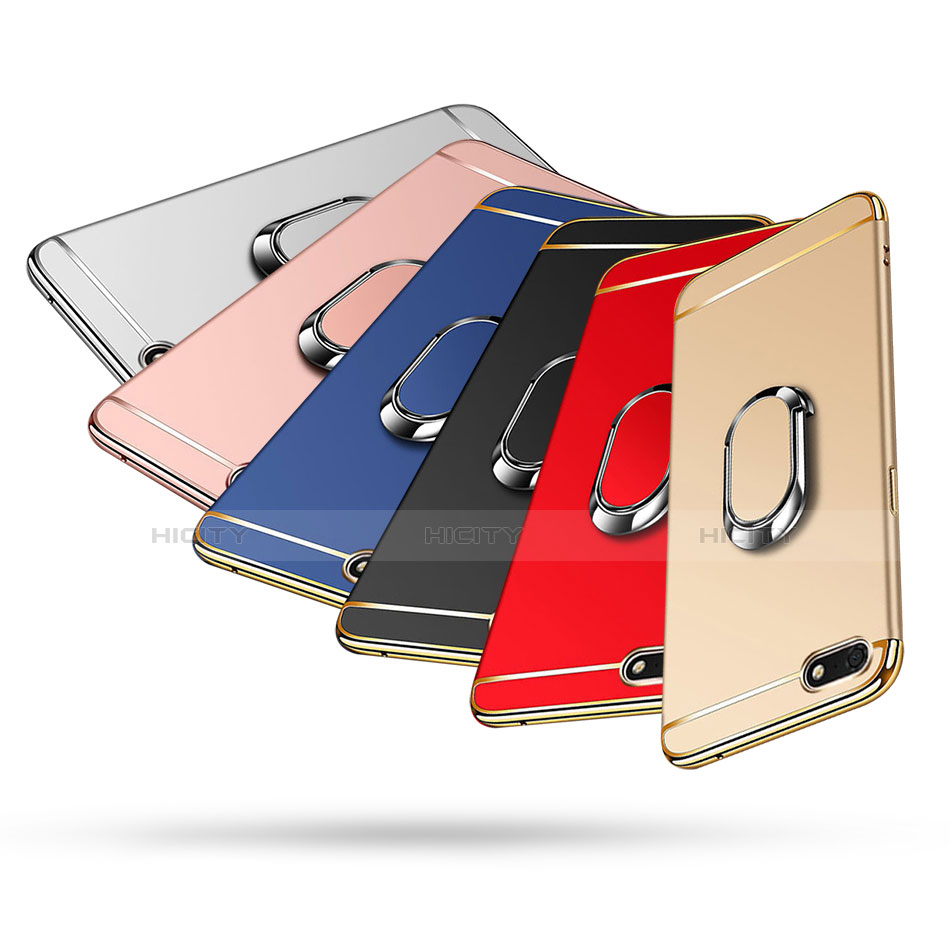 Coque Bumper Luxe Metal et Plastique Etui Housse avec Support Bague Anneau et Laniere pour Huawei Honor Play 7 Plus