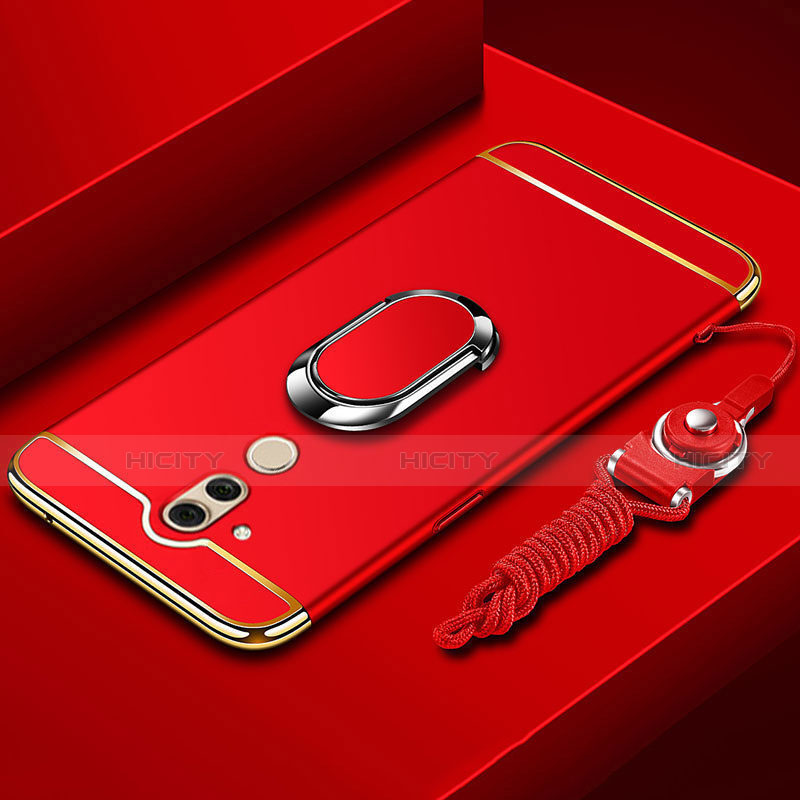 Coque Bumper Luxe Metal et Plastique Etui Housse avec Support Bague Anneau et Laniere pour Huawei Mate 20 Lite Rouge Plus