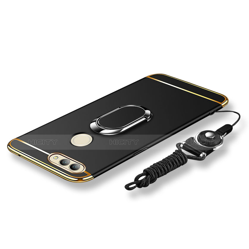 Coque Bumper Luxe Metal et Plastique Etui Housse avec Support Bague Anneau et Laniere pour Huawei Nova 2 Plus Noir Plus