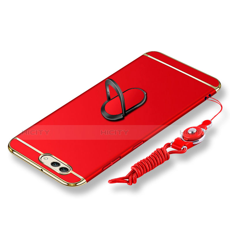 Coque Bumper Luxe Metal et Plastique Etui Housse avec Support Bague Anneau et Laniere pour Huawei Nova 2S Rouge Plus