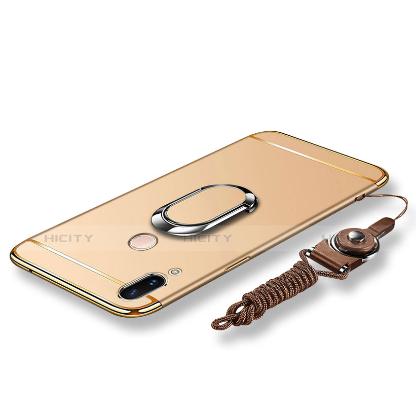 Coque Bumper Luxe Metal et Plastique Etui Housse avec Support Bague Anneau et Laniere pour Huawei Nova 3e Or Plus