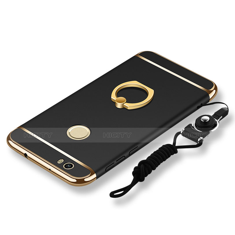 Coque Bumper Luxe Metal et Plastique Etui Housse avec Support Bague Anneau et Laniere pour Huawei Nova Noir Plus