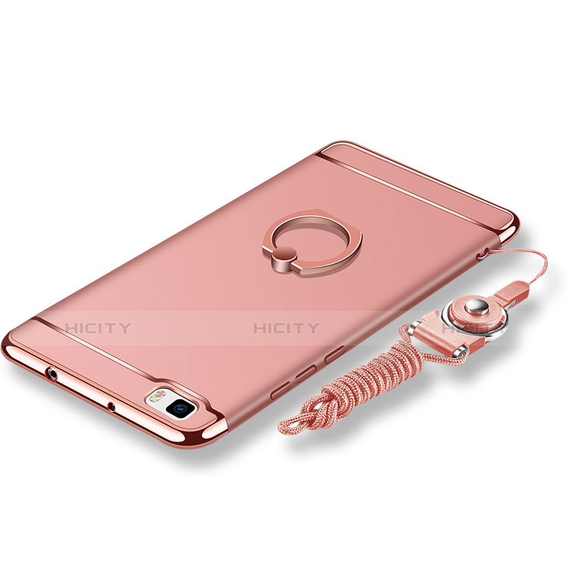 Coque Bumper Luxe Metal et Plastique Etui Housse avec Support Bague Anneau et Laniere pour Huawei P8 Lite Or Rose Plus