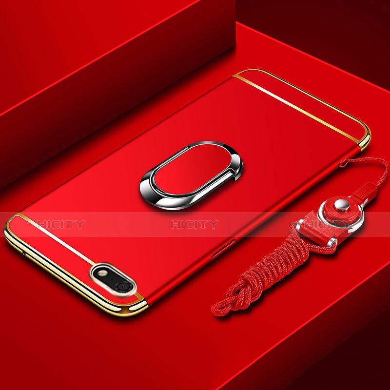 Coque Bumper Luxe Metal et Plastique Etui Housse avec Support Bague Anneau et Laniere pour Huawei Y5 (2018) Rouge Plus