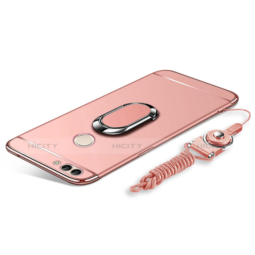 Coque Bumper Luxe Metal et Plastique Etui Housse avec Support Bague Anneau et Laniere pour Huawei Y9 (2018) Or Rose Plus