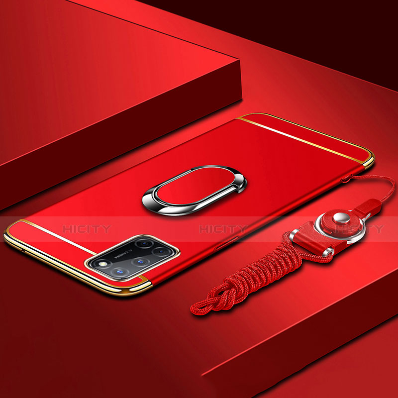 Coque Bumper Luxe Metal et Plastique Etui Housse avec Support Bague Anneau et Laniere pour Oppo A92 Rouge Plus