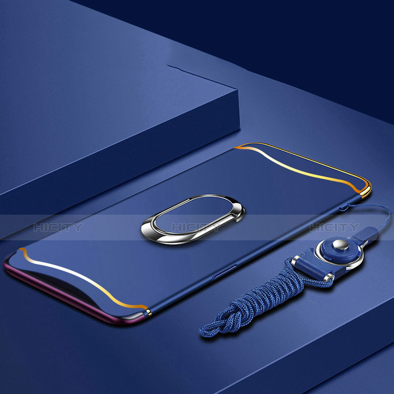 Coque Bumper Luxe Metal et Plastique Etui Housse avec Support Bague Anneau et Laniere pour Oppo Find X Bleu Plus