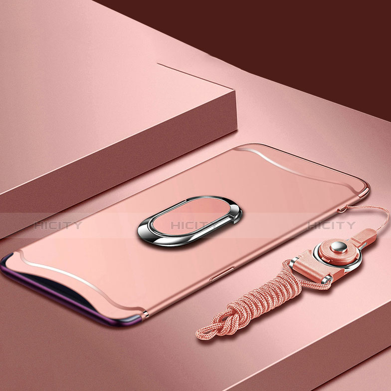 Coque Bumper Luxe Metal et Plastique Etui Housse avec Support Bague Anneau et Laniere pour Oppo Find X Or Rose Plus