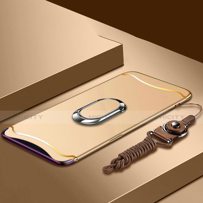 Coque Bumper Luxe Metal et Plastique Etui Housse avec Support Bague Anneau et Laniere pour Oppo Find X Super Flash Edition Or Plus