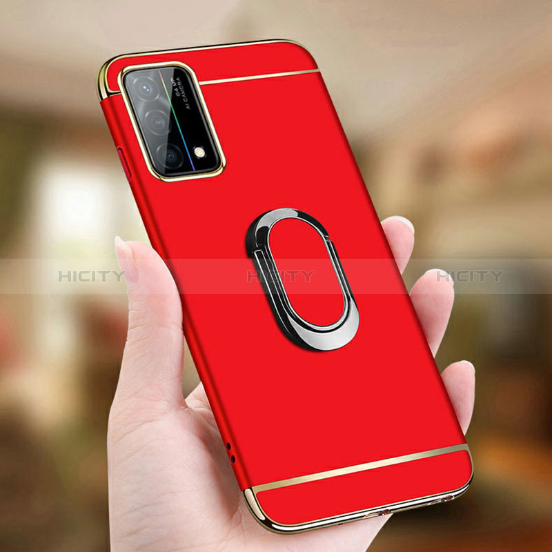 Coque Bumper Luxe Metal et Plastique Etui Housse avec Support Bague Anneau et Laniere pour Oppo K9 5G Plus