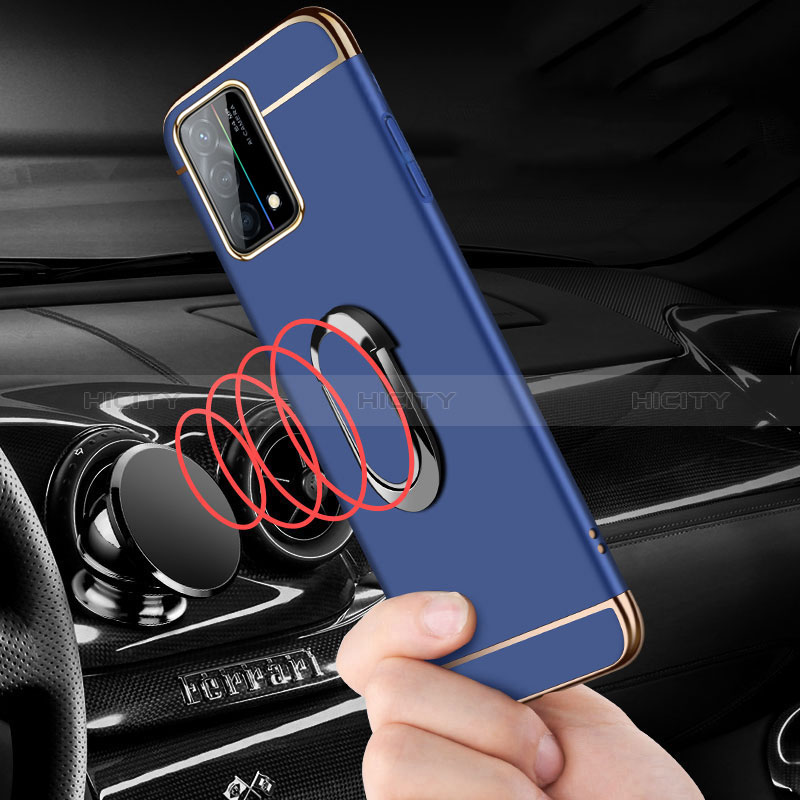 Coque Bumper Luxe Metal et Plastique Etui Housse avec Support Bague Anneau et Laniere pour Oppo K9 5G Plus