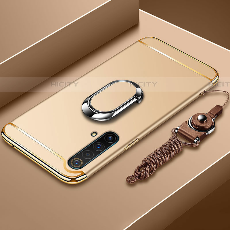 Coque Bumper Luxe Metal et Plastique Etui Housse avec Support Bague Anneau et Laniere pour Realme X50 5G Or Plus