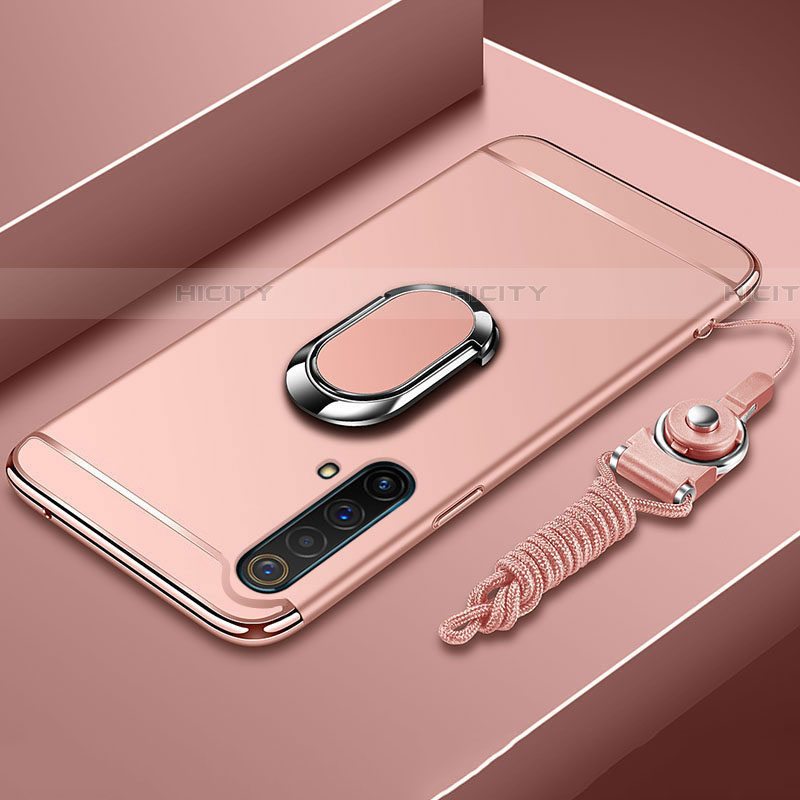 Coque Bumper Luxe Metal et Plastique Etui Housse avec Support Bague Anneau et Laniere pour Realme X50 5G Or Rose Plus