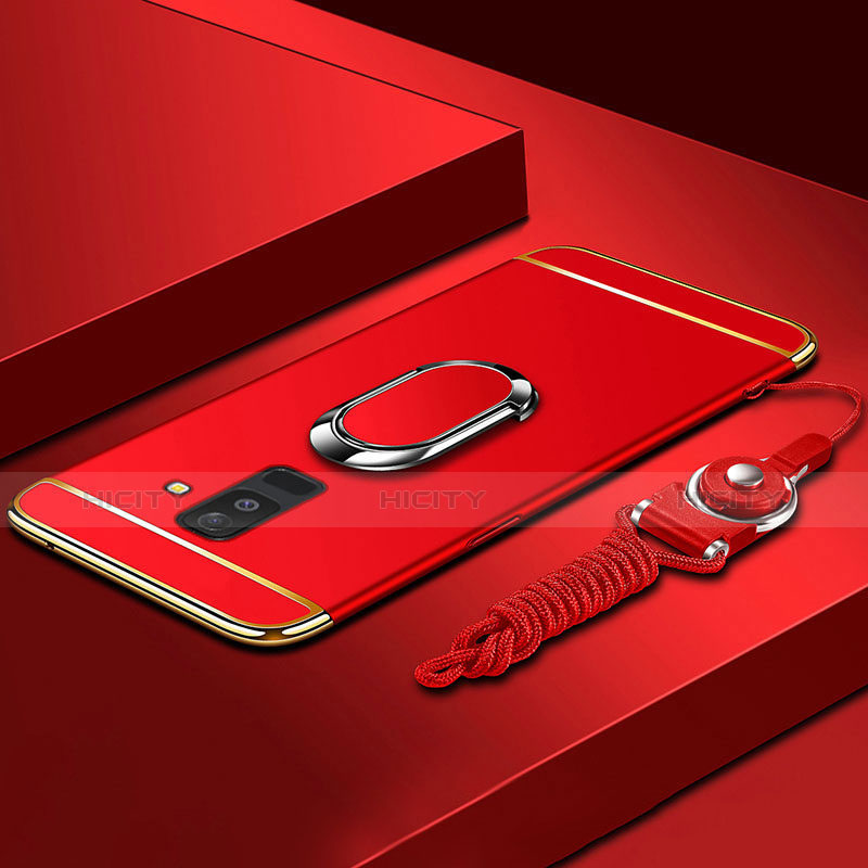 Coque Bumper Luxe Metal et Plastique Etui Housse avec Support Bague Anneau et Laniere pour Samsung Galaxy A6 Plus (2018) Rouge Plus