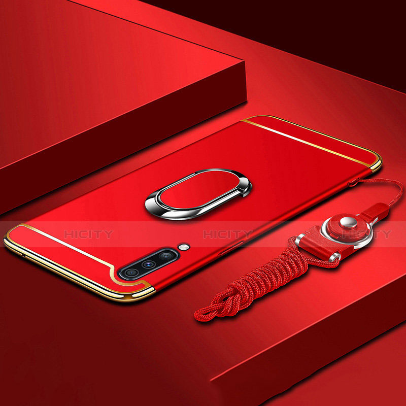 Coque Bumper Luxe Metal et Plastique Etui Housse avec Support Bague Anneau et Laniere pour Samsung Galaxy A70 Rouge Plus