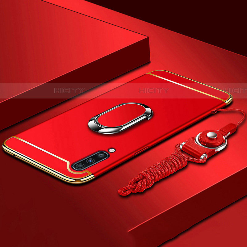 Coque Bumper Luxe Metal et Plastique Etui Housse avec Support Bague Anneau et Laniere pour Samsung Galaxy A90 5G Rouge Plus