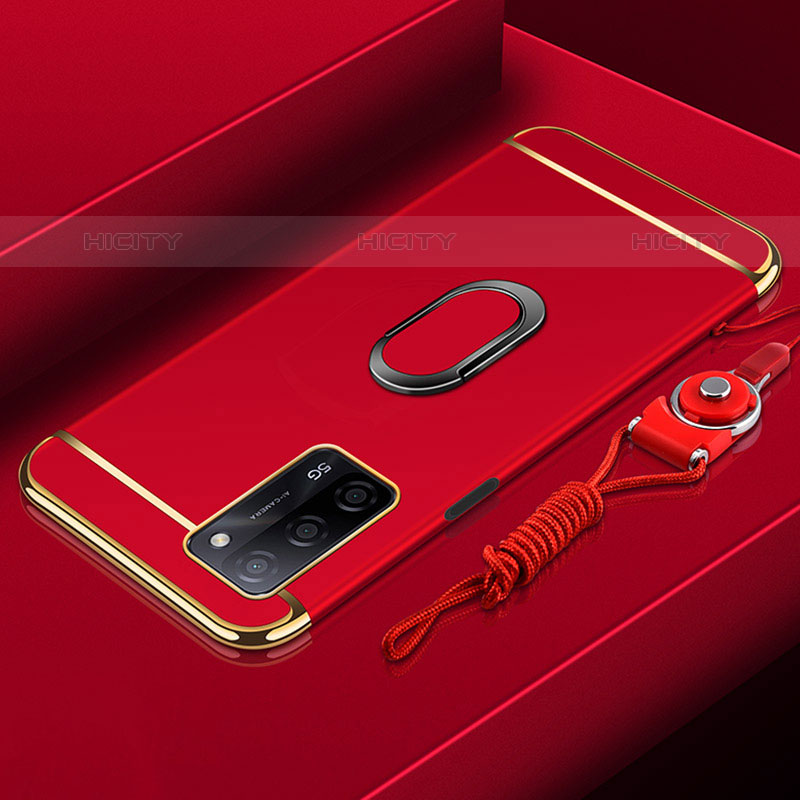 Coque Bumper Luxe Metal et Plastique Etui Housse avec Support Bague Anneau P01 pour Oppo A53s 5G Rouge Plus