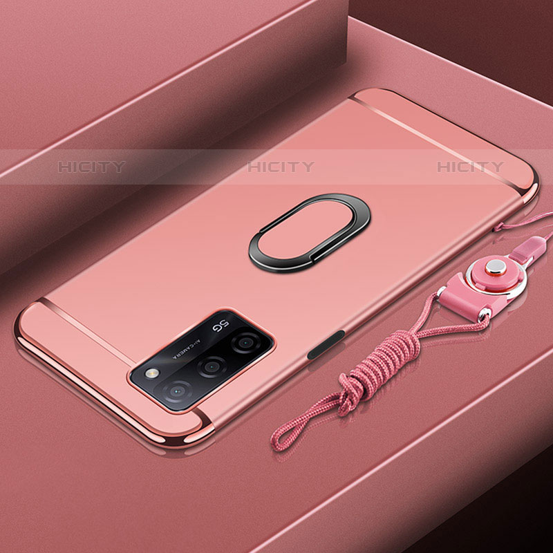 Coque Bumper Luxe Metal et Plastique Etui Housse avec Support Bague Anneau P01 pour Oppo A55 5G Or Rose Plus