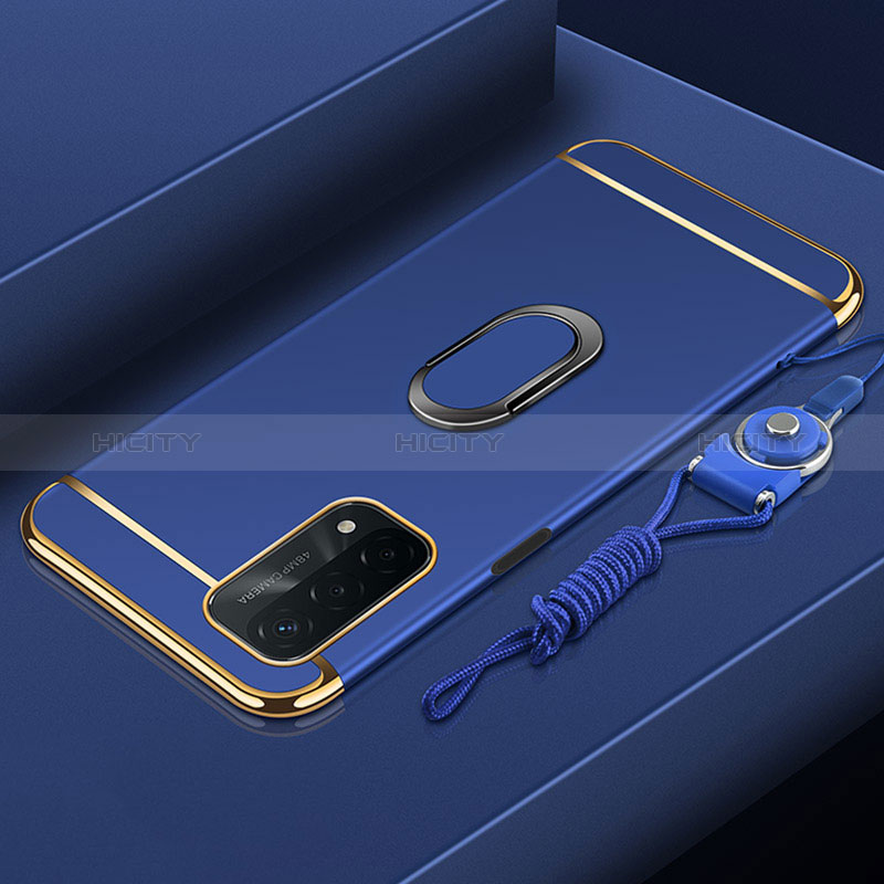 Coque Bumper Luxe Metal et Plastique Etui Housse avec Support Bague Anneau P01 pour Oppo A74 5G Bleu Plus