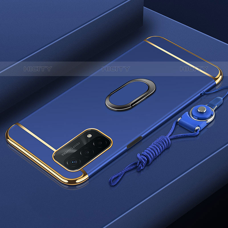 Coque Bumper Luxe Metal et Plastique Etui Housse avec Support Bague Anneau P01 pour Oppo A93 5G Bleu Plus