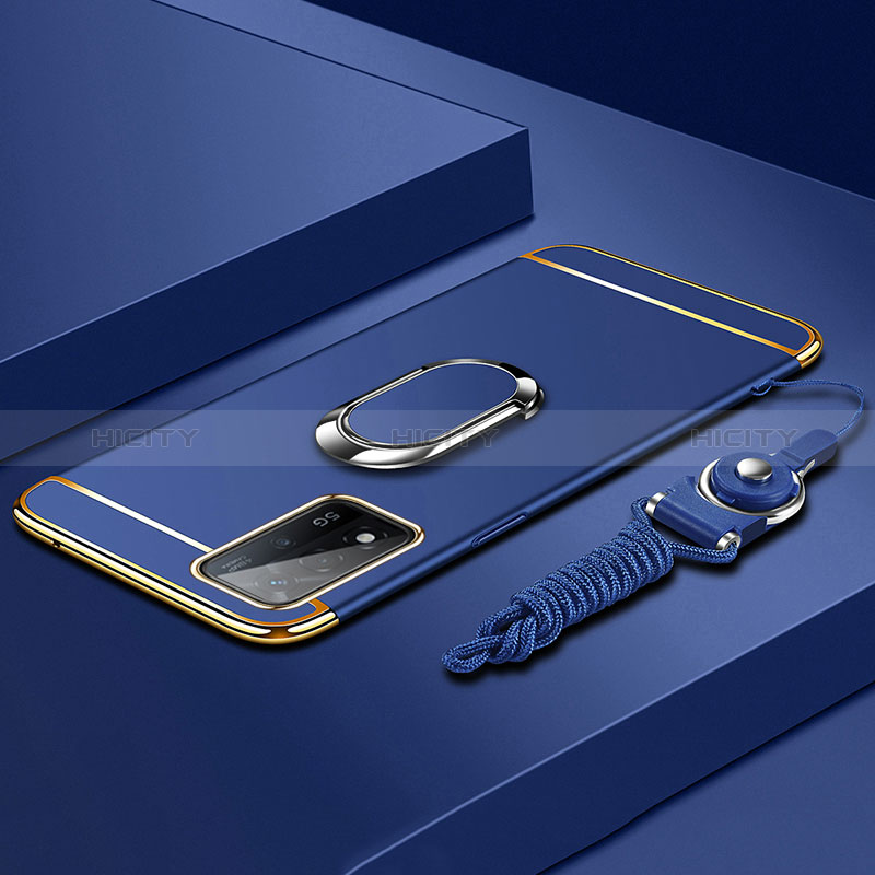 Coque Bumper Luxe Metal et Plastique Etui Housse avec Support Bague Anneau P01 pour Oppo A93s 5G Bleu Plus