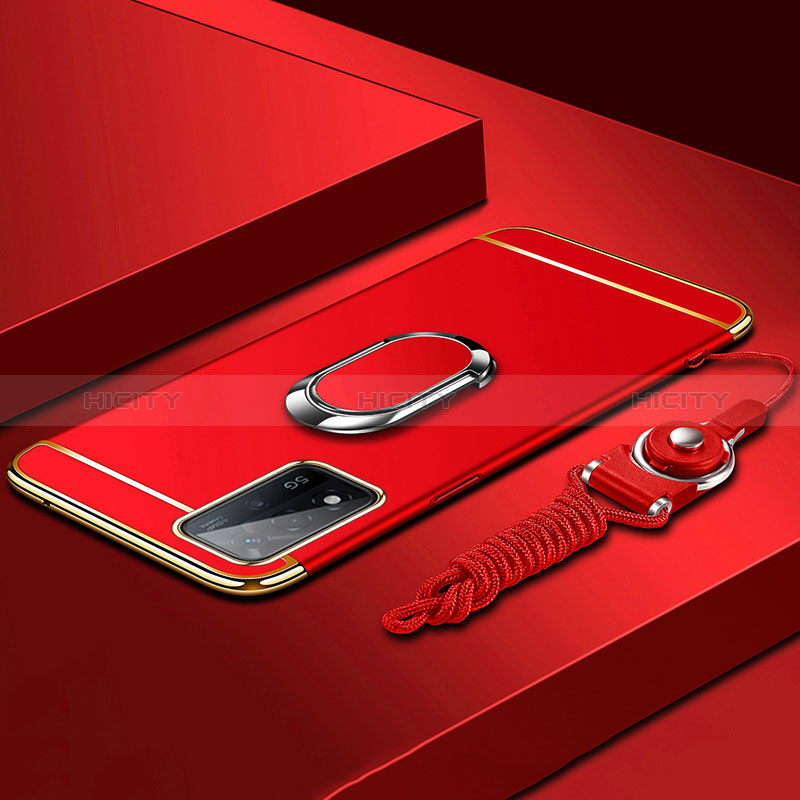 Coque Bumper Luxe Metal et Plastique Etui Housse avec Support Bague Anneau P01 pour Oppo A93s 5G Rouge Plus