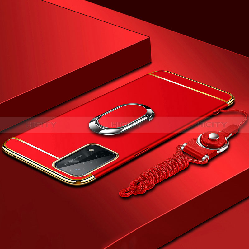 Coque Bumper Luxe Metal et Plastique Etui Housse avec Support Bague Anneau P03 pour Oppo A54 5G Rouge Plus