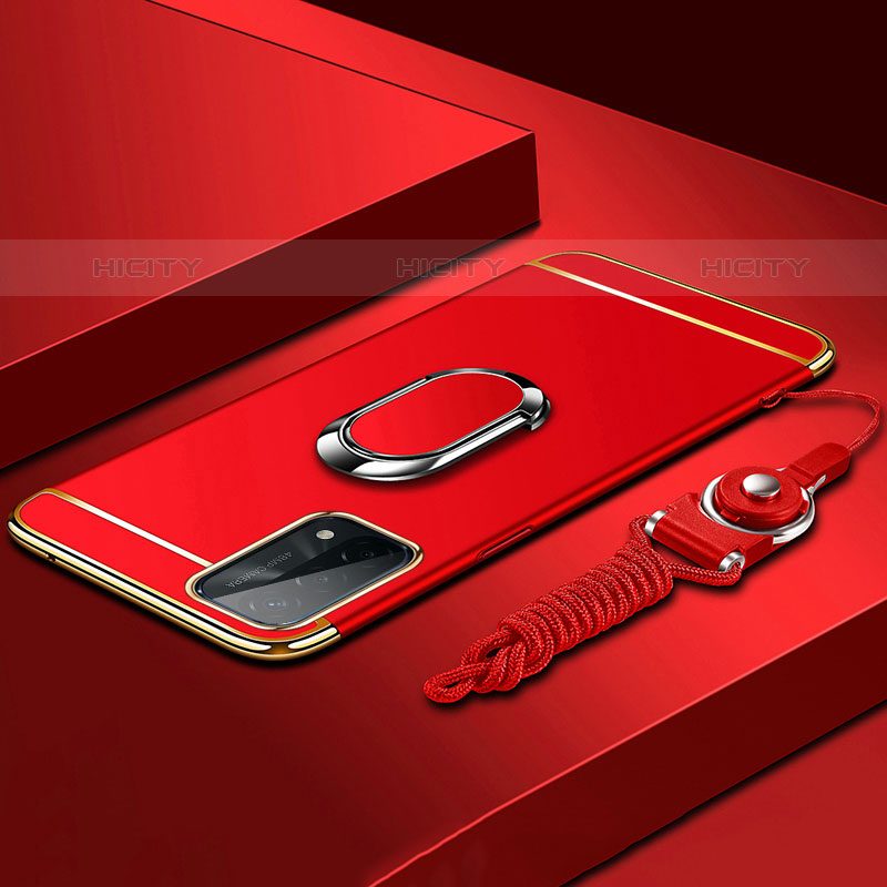 Coque Bumper Luxe Metal et Plastique Etui Housse avec Support Bague Anneau P03 pour Oppo A93 5G Rouge Plus