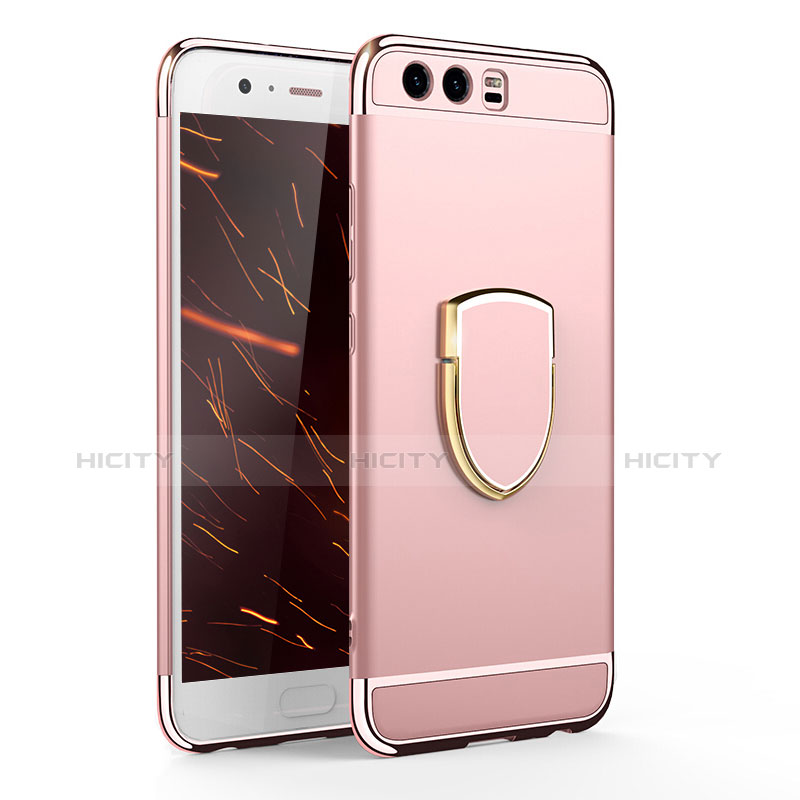 Coque Bumper Luxe Metal et Plastique Etui Housse avec Support Bague Anneau pour Huawei P10 Or Rose Plus