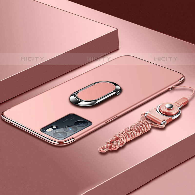 Coque Bumper Luxe Metal et Plastique Etui Housse avec Support Bague Anneau pour Oppo Reno6 5G Or Rose Plus