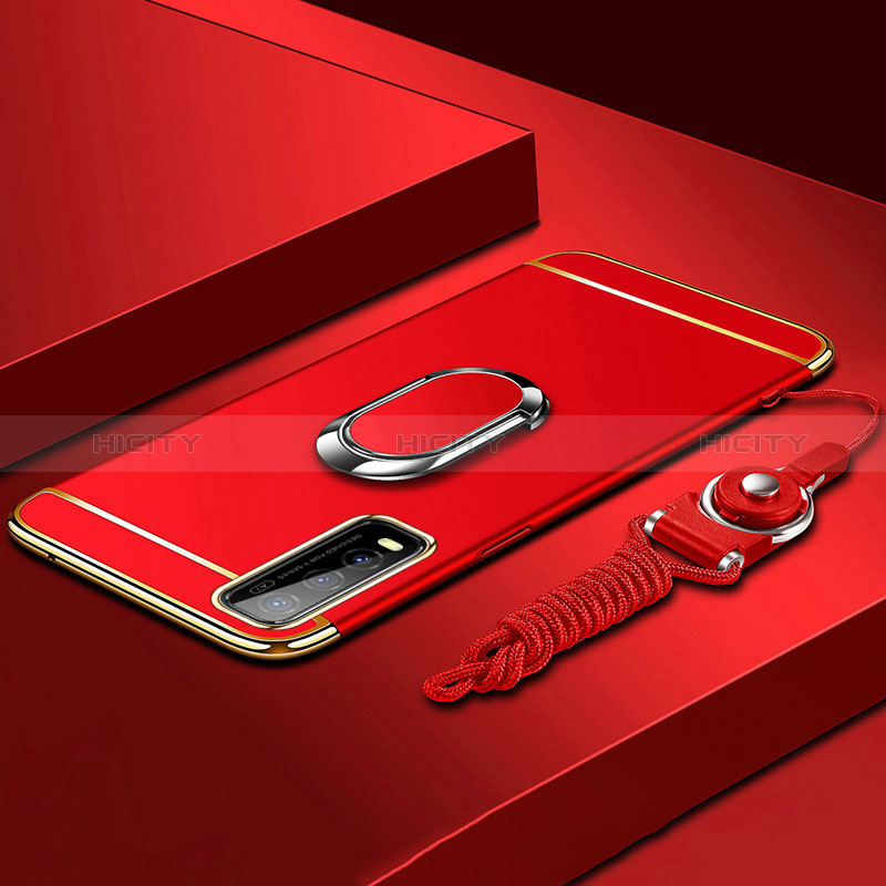 Coque Bumper Luxe Metal et Plastique Etui Housse avec Support Bague Anneau pour Vivo Y70t 5G Rouge Plus