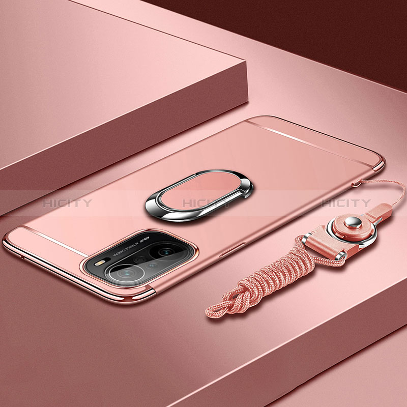 Coque Bumper Luxe Metal et Plastique Etui Housse avec Support Bague Anneau pour Xiaomi Mi 11i 5G Or Rose Plus