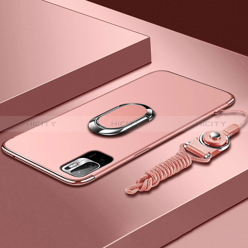 Coque Bumper Luxe Metal et Plastique Etui Housse avec Support Bague Anneau pour Xiaomi POCO M3 Pro 5G Or Rose Plus